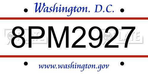 8PM2927 District Of Columbia License Plate