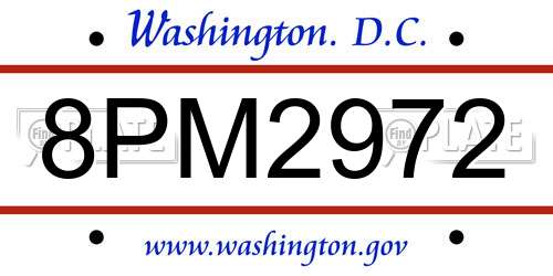 8PM2972 District Of Columbia License Plate