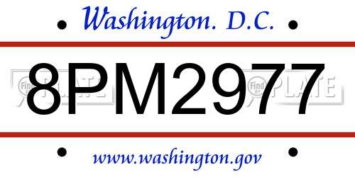 8PM2977 District Of Columbia License Plate