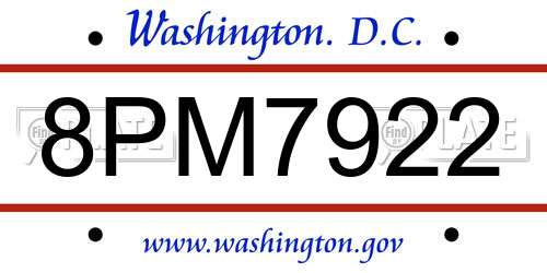 8PM7922 District Of Columbia License Plate