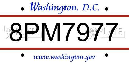 8PM7977 District Of Columbia License Plate