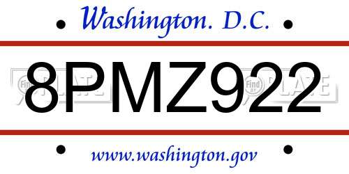 8PMZ922 District Of Columbia License Plate