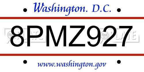 8PMZ927 District Of Columbia License Plate