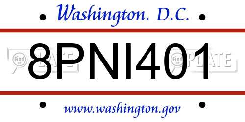 8PNI401 District Of Columbia License Plate