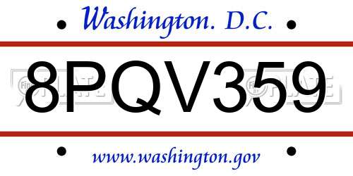 8PQV359 District Of Columbia License Plate