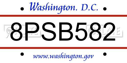 8PSB582 District Of Columbia License Plate