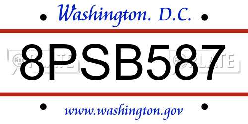 8PSB587 District Of Columbia License Plate