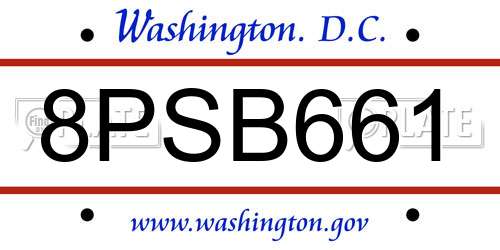 8PSB661 District Of Columbia License Plate
