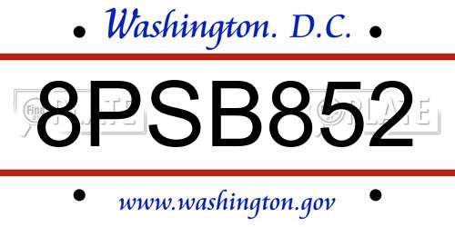 8PSB852 District Of Columbia License Plate