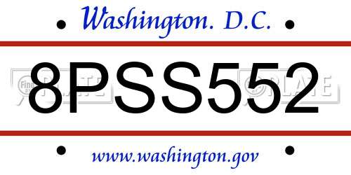 8PSS552 District Of Columbia License Plate