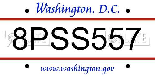 8PSS557 District Of Columbia License Plate