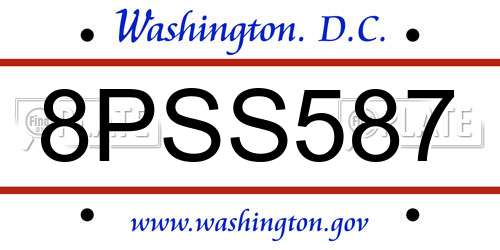 8PSS587 District Of Columbia License Plate