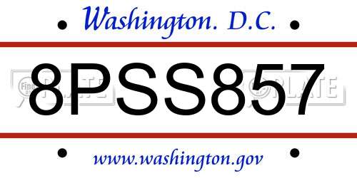 8PSS857 District Of Columbia License Plate