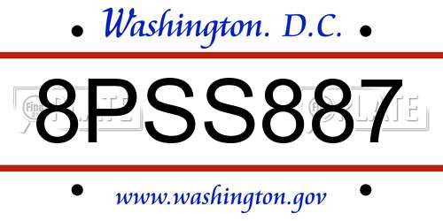 8PSS887 District Of Columbia License Plate