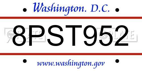 8PST952 District Of Columbia License Plate