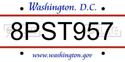 8PST957 District Of Columbia License Plate