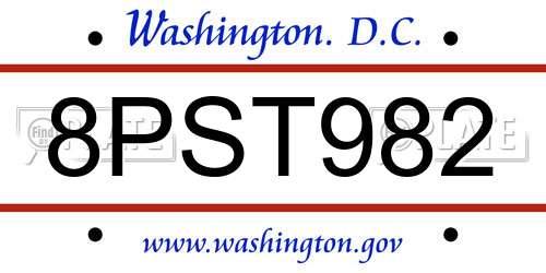 8PST982 District Of Columbia License Plate