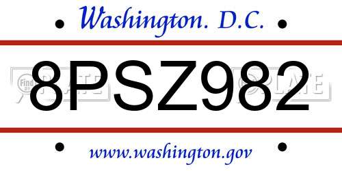8PSZ982 District Of Columbia License Plate