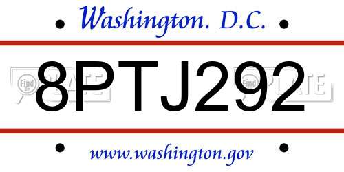 8PTJ292 District Of Columbia License Plate