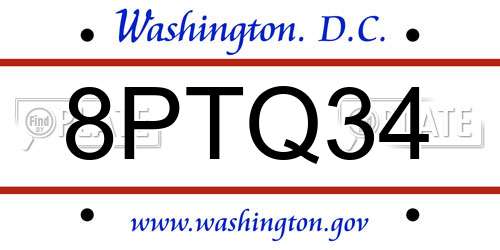 8PTQ34 District Of Columbia License Plate
