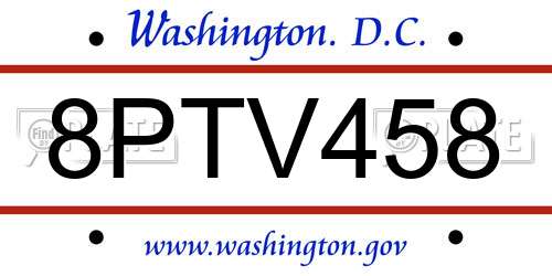 8PTV458 District Of Columbia License Plate
