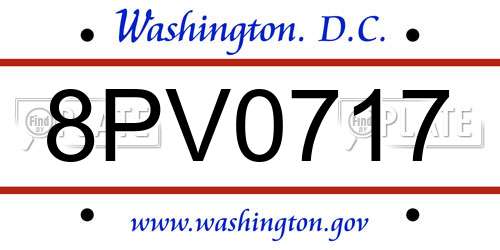 8PV0717 District Of Columbia License Plate