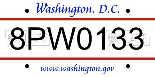 8PW0133 District Of Columbia License Plate