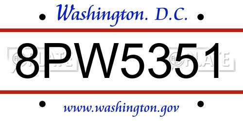 8PW5351 District Of Columbia License Plate