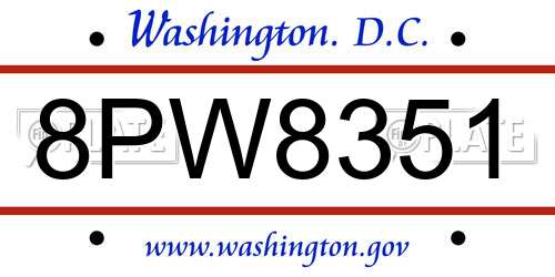 8PW8351 District Of Columbia License Plate