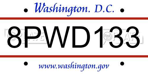 8PWD133 District Of Columbia License Plate