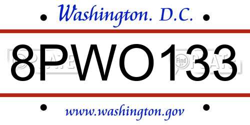 8PWO133 District Of Columbia License Plate