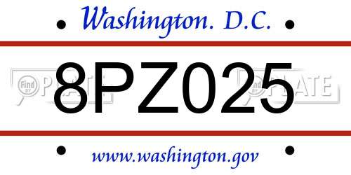 8PZ025 District Of Columbia License Plate
