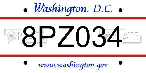 8PZ034 District Of Columbia License Plate