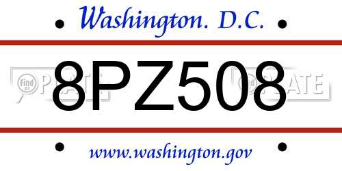 8PZ508 District Of Columbia License Plate