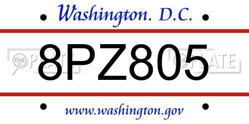 8PZ805 District Of Columbia License Plate