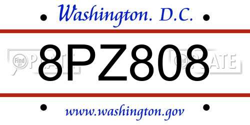 8PZ808 District Of Columbia License Plate