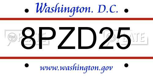 8PZD25 District Of Columbia License Plate