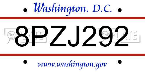 8PZJ292 District Of Columbia License Plate
