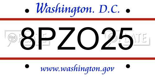 8PZO25 District Of Columbia License Plate