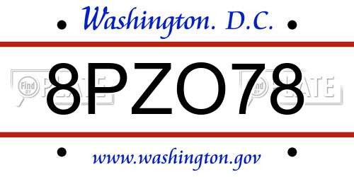 8PZO78 District Of Columbia License Plate