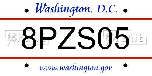 8PZS05 District Of Columbia License Plate