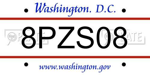 8PZS08 District Of Columbia License Plate