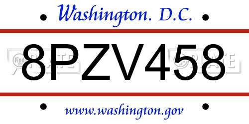 8PZV458 District Of Columbia License Plate