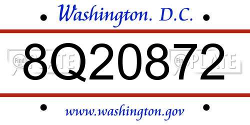 8Q20872 District Of Columbia License Plate