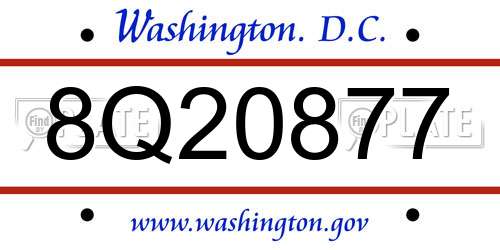 8Q20877 District Of Columbia License Plate