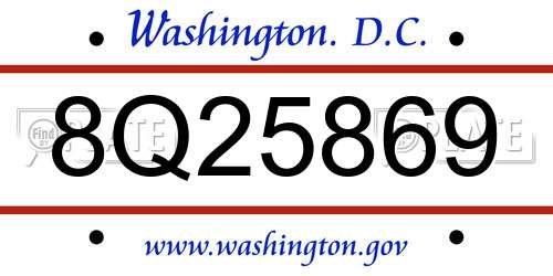8Q25869 District Of Columbia License Plate