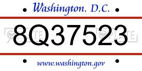 8Q37523 District Of Columbia License Plate