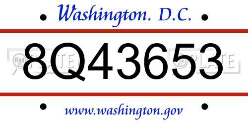 8Q43653 District Of Columbia License Plate