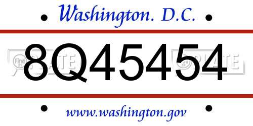 8Q45454 District Of Columbia License Plate