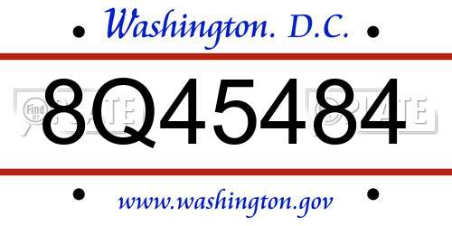 8Q45484 District Of Columbia License Plate